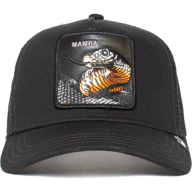 Gorra trucker negra serpiente Mamba The Farm de Goorin Bros.